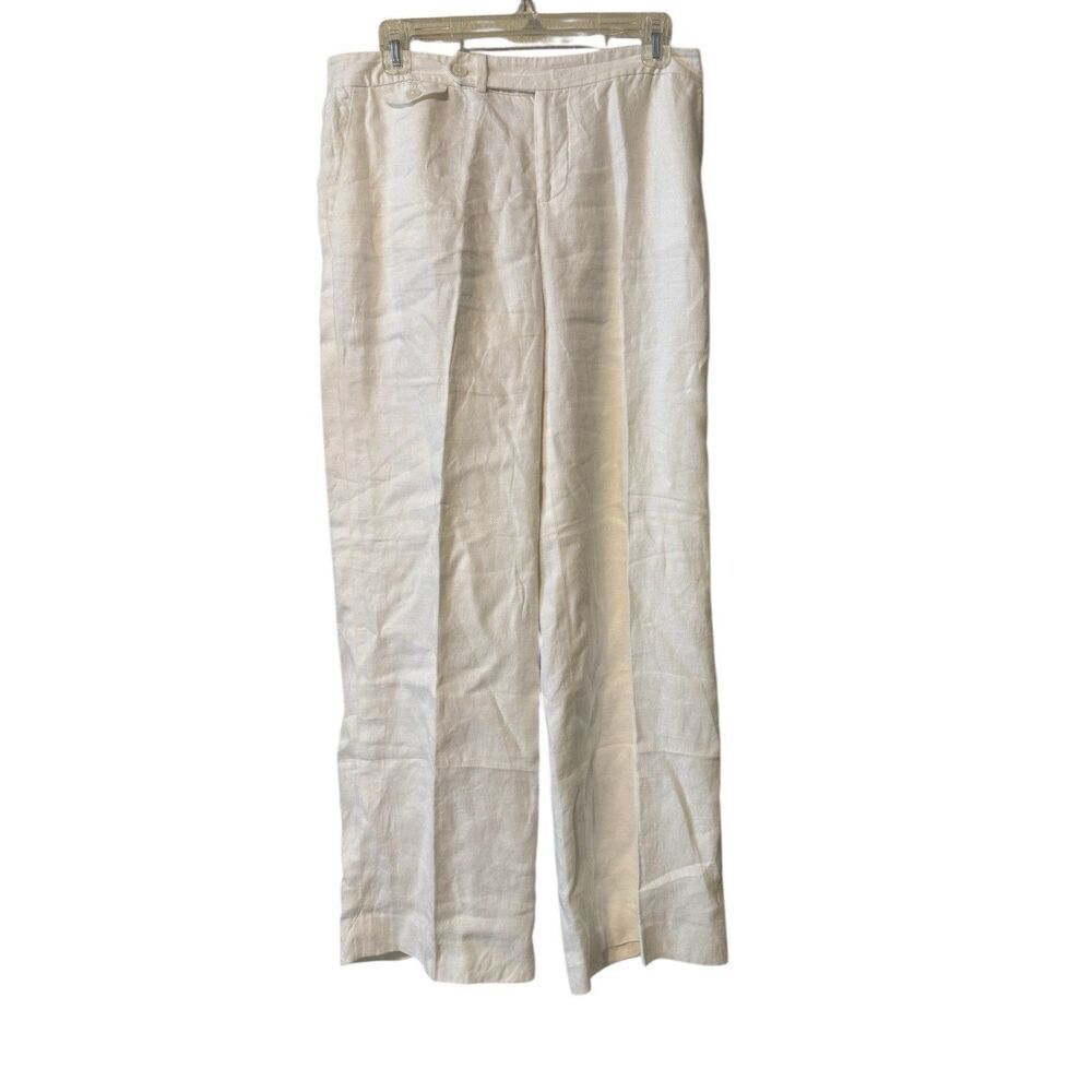 Lauren Ralph Lauren 100% Linen Wide Leg Pants 8 Preppy White Breathable Sz 8P